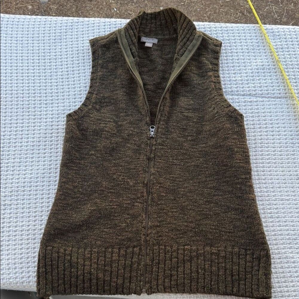 J JILL WIMEBS SMALLBrown Sleeveless Zip-Up Vest 42wool 13 Alpaca green olive